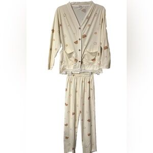 Women's pajamas  Beige sz XS with brown teddy bear faces. J cozy